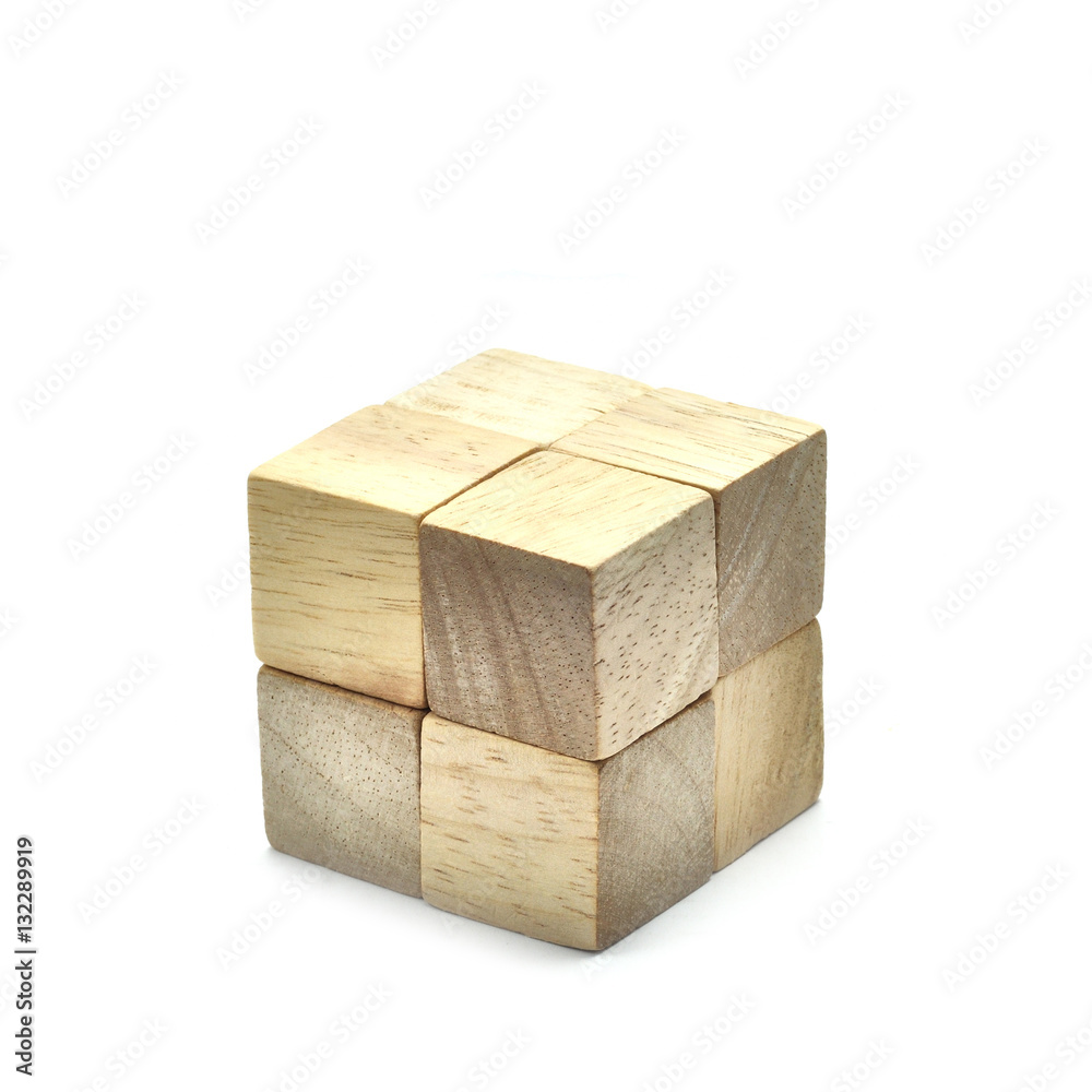 Small 8 Wooden cubes to be big one, business concept team work.