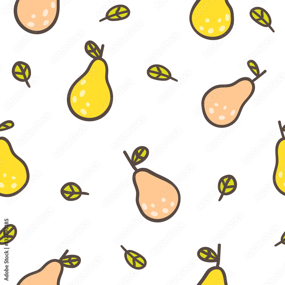Cute hand drawn pears on a white background. Vector seamless pattern.