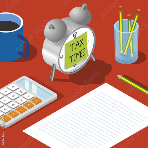 Tax time post-it and  alarm clock