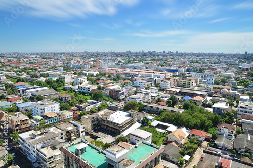 Cityscape bird eye view with blue sky  Bangkok Thailand.