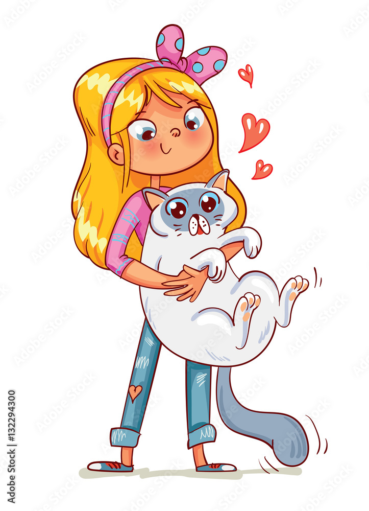 Girl hugging the kitten