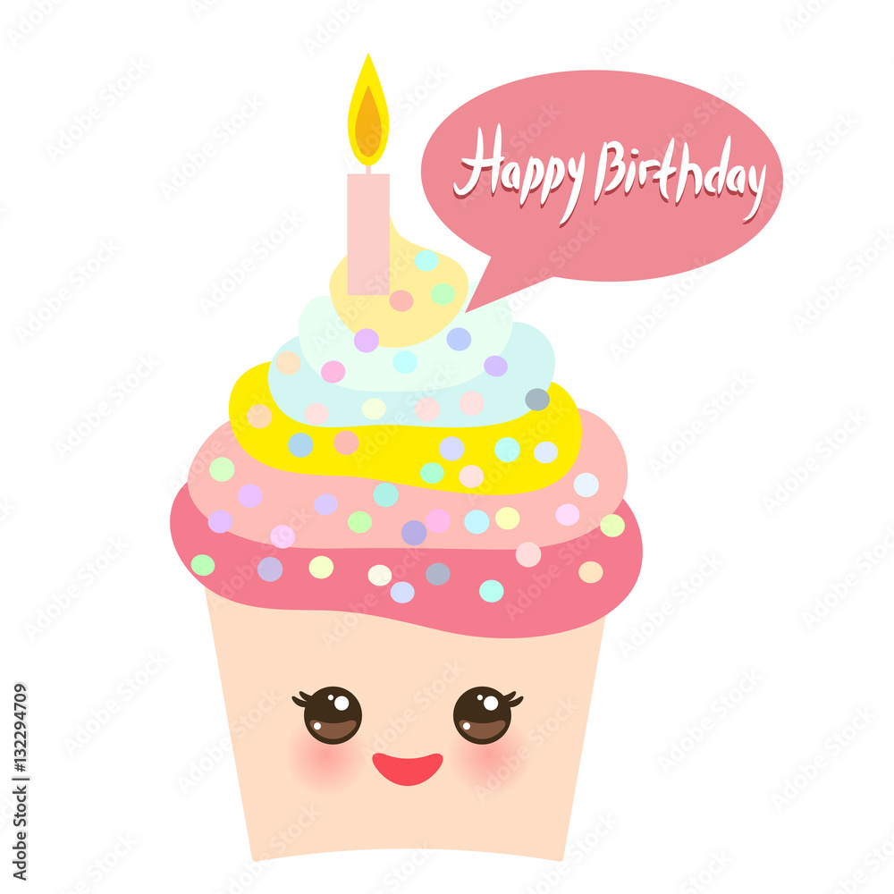 Happy Birthday Card Design With Tasty Birthday Cupcake With Candle Kawaii Funny Muzzle With Pink Cheeks Pastel Colors On White Background Vector Stock Vector Adobe Stock Happy Birthday Card Design With Tasty Birthday Cupcake With Candle Kawaii Funny Muzzle With Pink Cheeks Pastel Colors On White Background Vector Stock Vector Adobe Stock