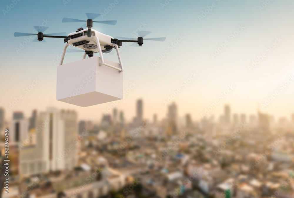 delivery drone flying in city delivery drone flying in city