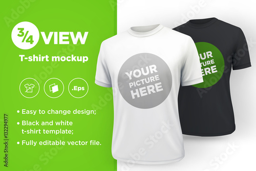 Men's white and black t-shirt with short sleeve mockup. Front view