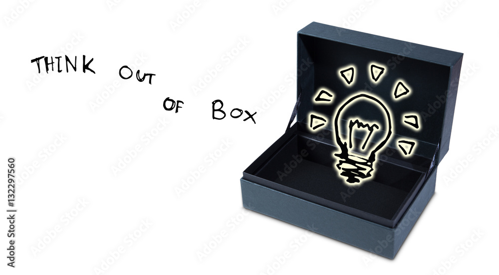 open box freehand sketch think out of box idea concept