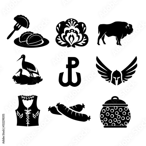National symbols of Poland - vector icon set