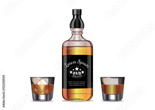 alcohol bottle. two glasses. cocktail with ice. template for design. vector illustration .