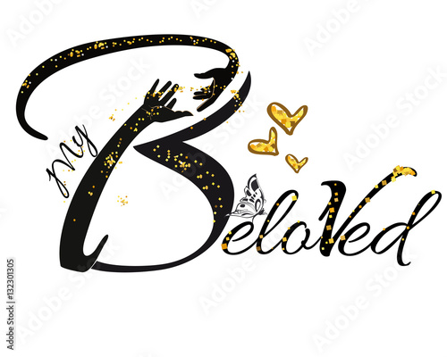 Slogan vector t-shirt illustration with hands of trust and a golden hearts with flowers for beloved.