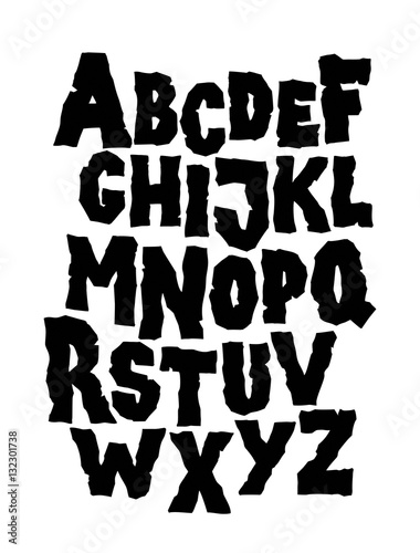 Hand drawn stone grunge font. Editable vector alphabet