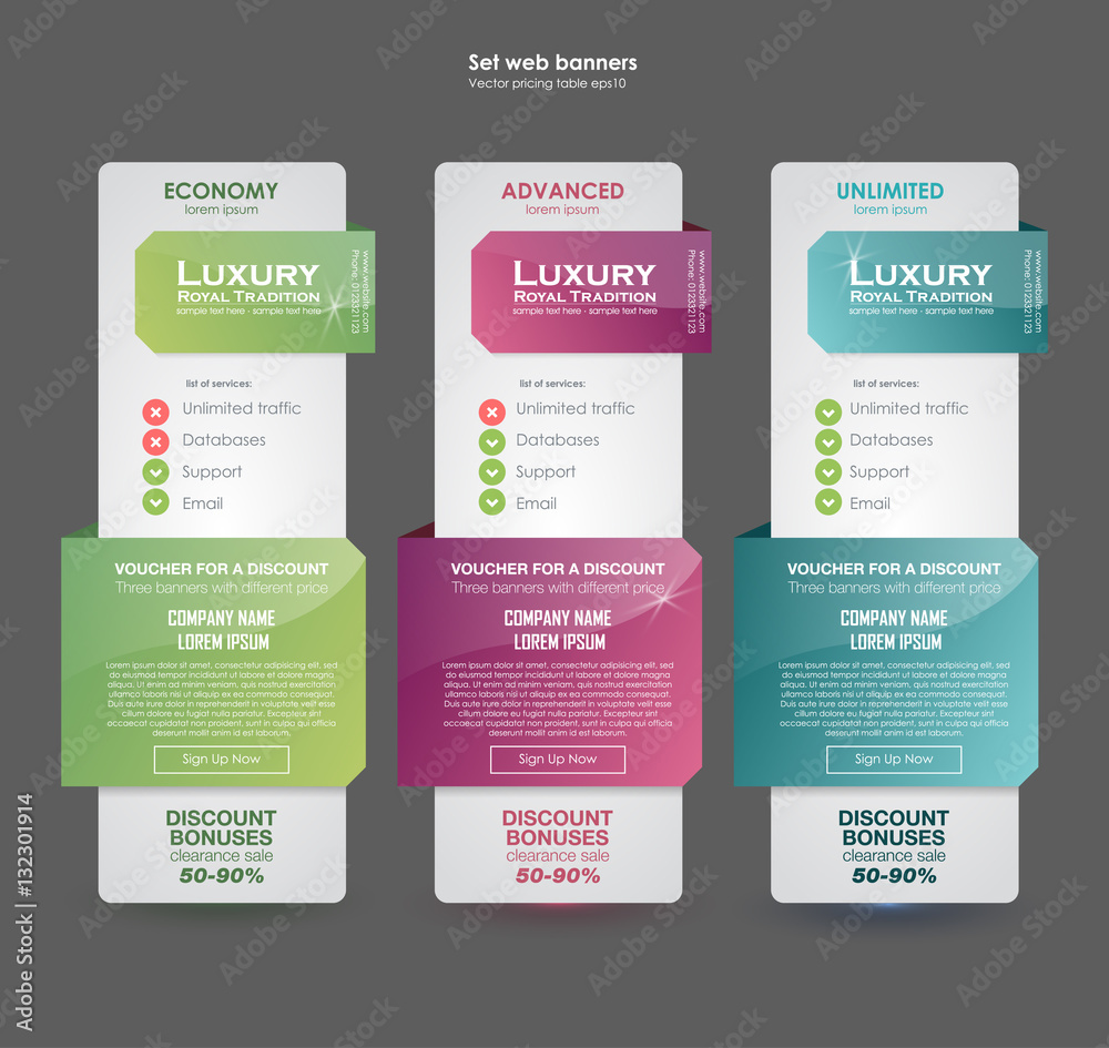 Set tariffs. interface for the site. ui ux vector banner for web app. Pastel pricing table, banner, order, box, button, list and bullet with plan for website in flat design