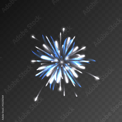 Festive patterned firework bursting sparkling pictogram against transparent mesh. Background abstract vector isolated illustration