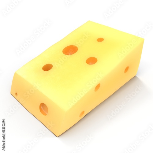 Cheese with holes, isolated on white. 3D illustration