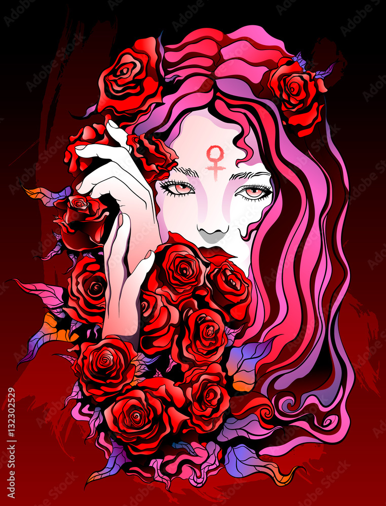 beautiful girl with flowers, symbolizes the Venus Stock Vector