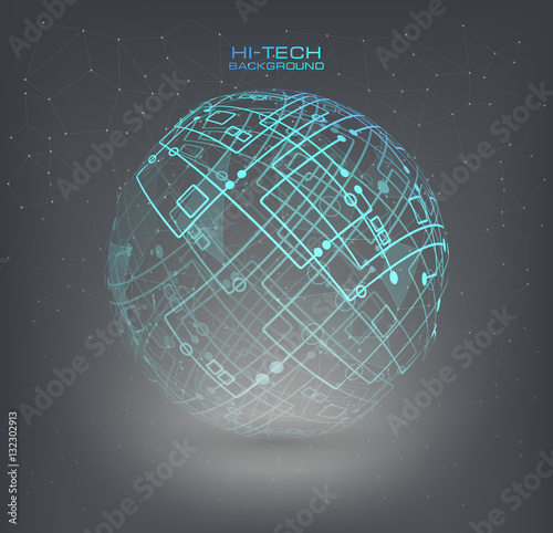 Connection structure molecules circle and blank space for your content. Point and curve constructed the sphere wireframe, technological sense. Abstract background with connecting dots and lines.
