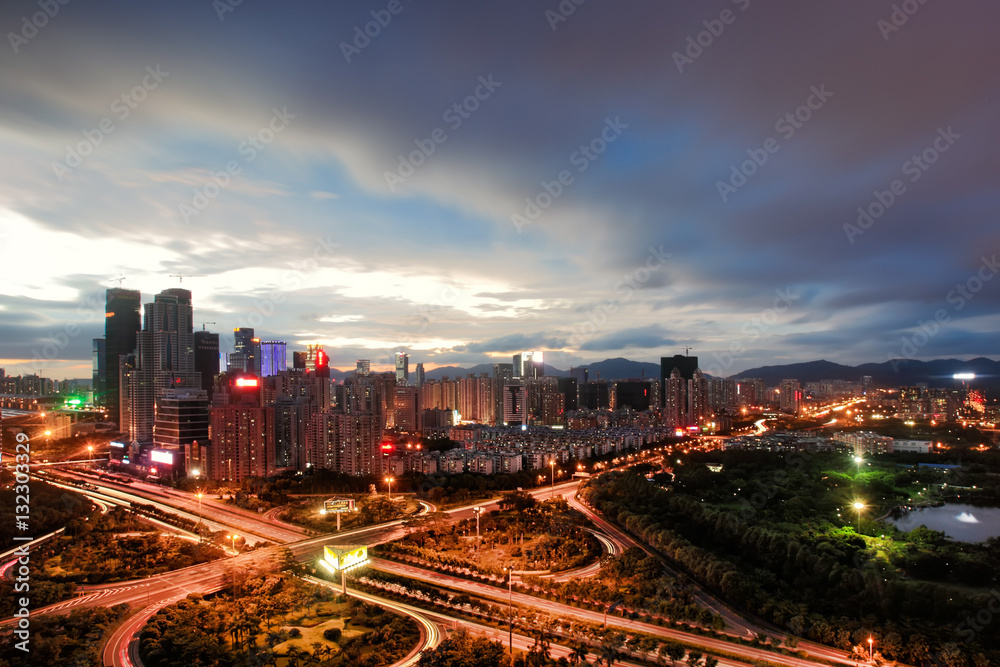 Night view of city landscape in Shenzhen China