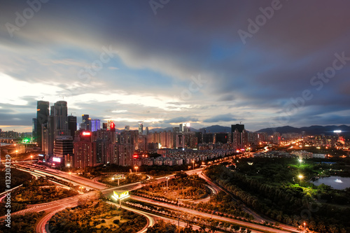 Night view of city landscape in Shenzhen China