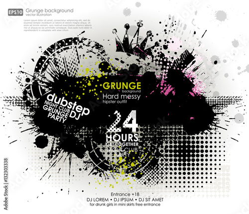 Template grunge poster for party. Grunge banner with an inky dribble strip with copy space