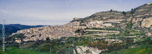 Bilde på lerret Leonforte, typical Sicilian inland village on the slope of a mountain