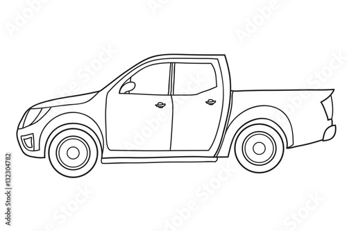 Pickup Truck. Side view. Vector doodle illustration