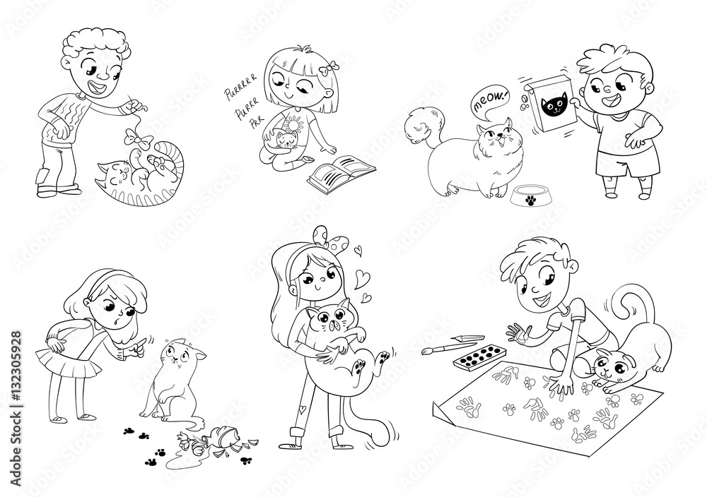 Child care for cat. Vector illustration