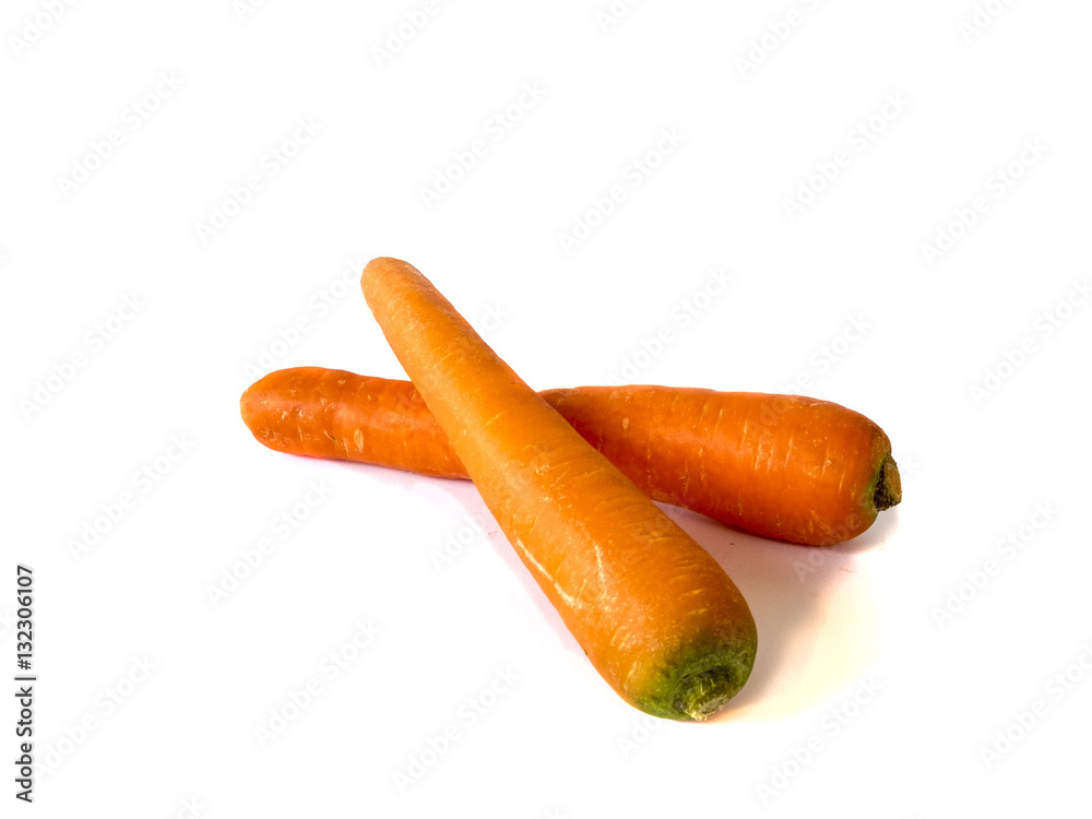two carrots without leaf ,isolated on white two carrots without leaf ,isolated on white