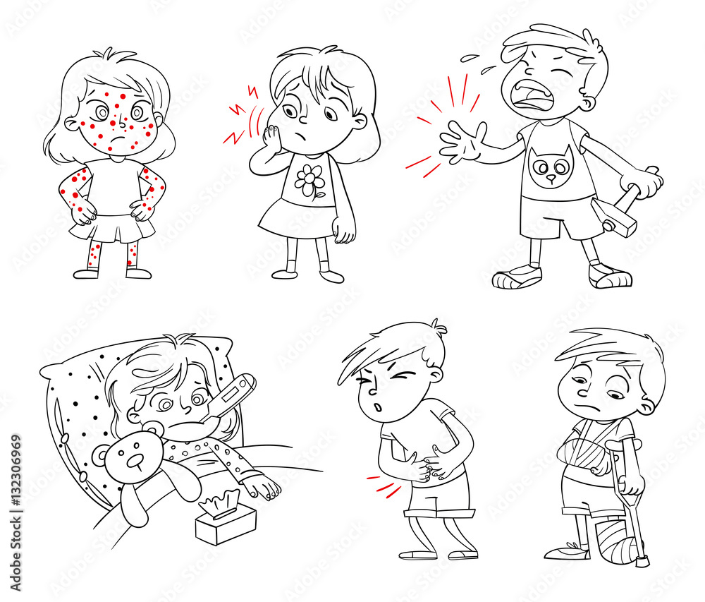Children get sick. Funny cartoon character Children get sick. Funny cartoon character