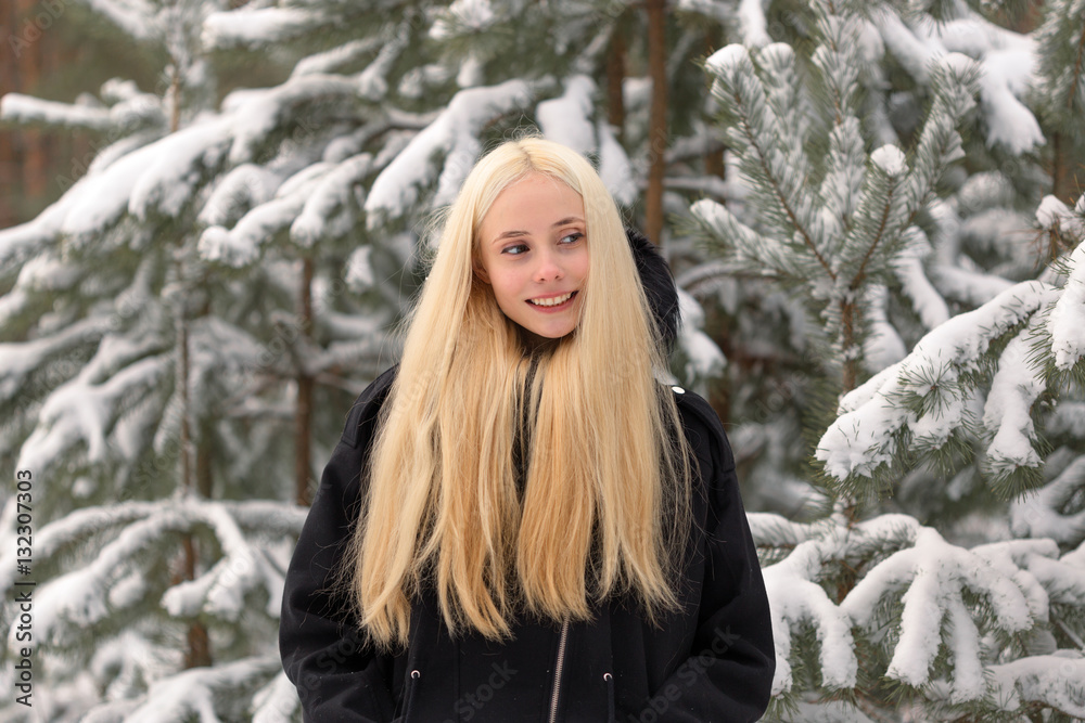 girl in a snowy winter forest. slum girl in a snowy winter forest. slum