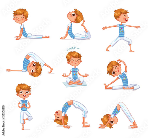 Boy engaged in physical exercises. Yoga kid