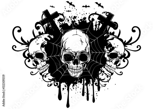 abstract background and three skulls