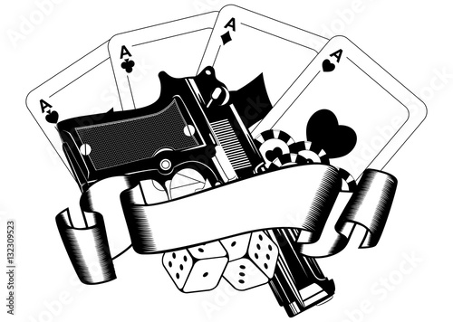 pistols and playing cards