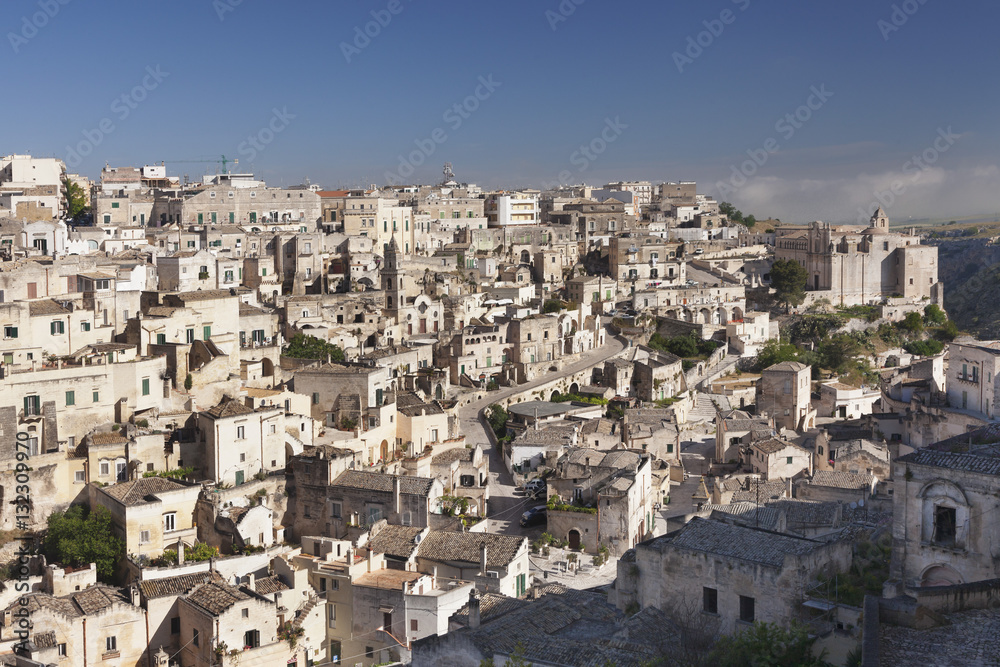 View over Sasso Barisano to Monasterio di Sant'Agostino monastery, Matera, Basilicata, Puglia View over Sasso Barisano to Monasterio di Sant'Agostino monastery, Matera, Basilicata, Puglia