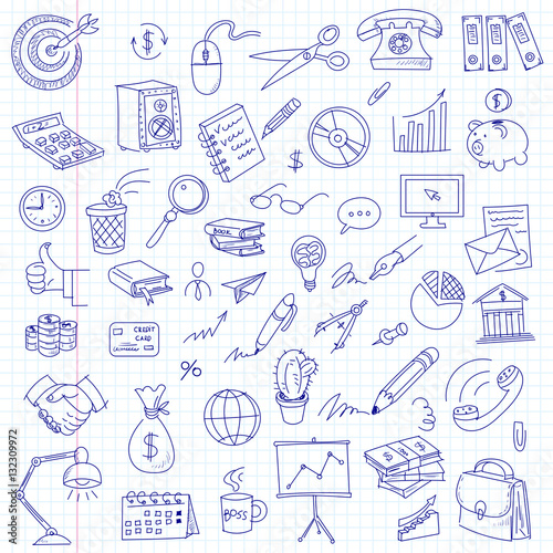 Freehand drawing office on a sheet of exercise book