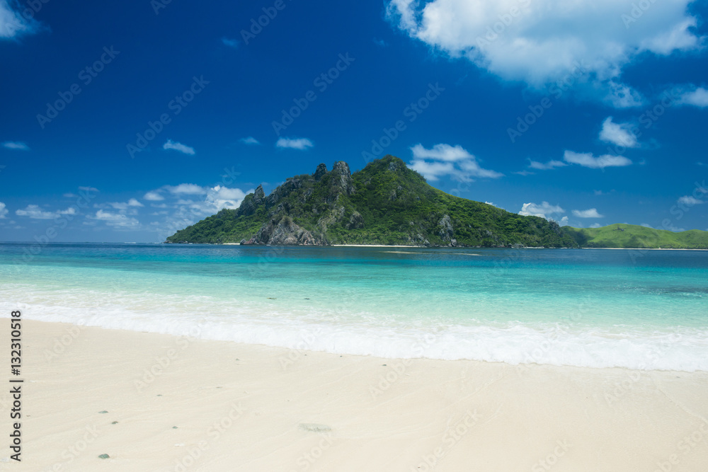 Beautiful white sand beach on Monuriki (Cast Away Island), Mamanuca Islands, Fiji, South Pacific