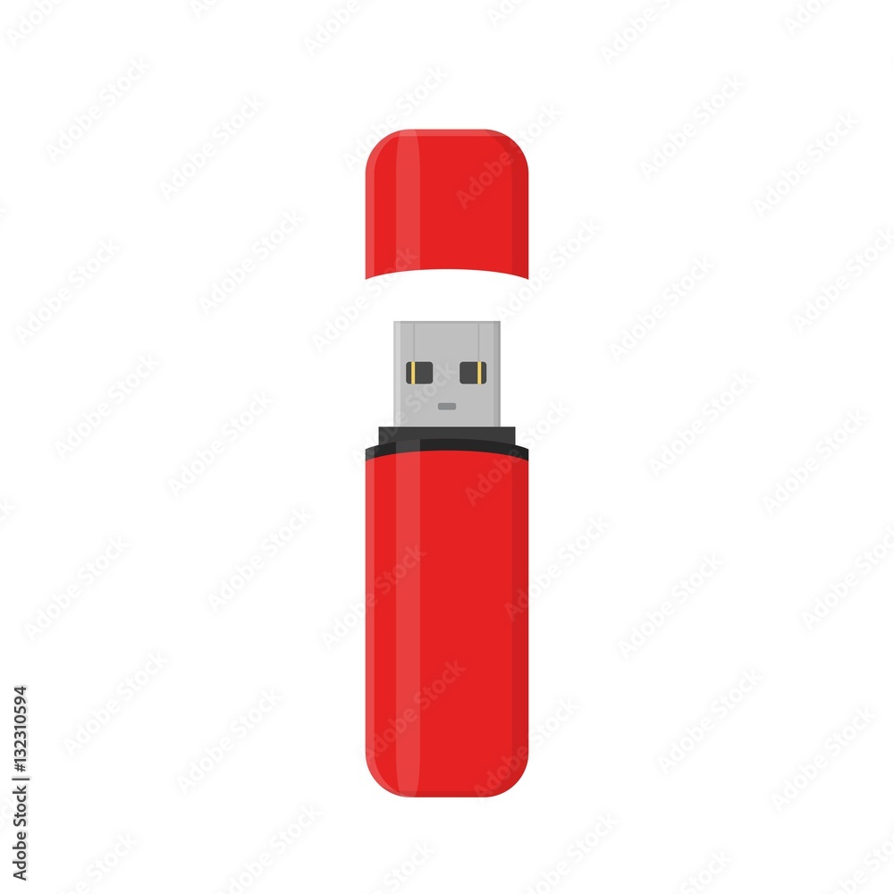 Flash drive USB memory stick isolated on white background in flat style. Flash drive USB memory stick isolated on white background in flat style.