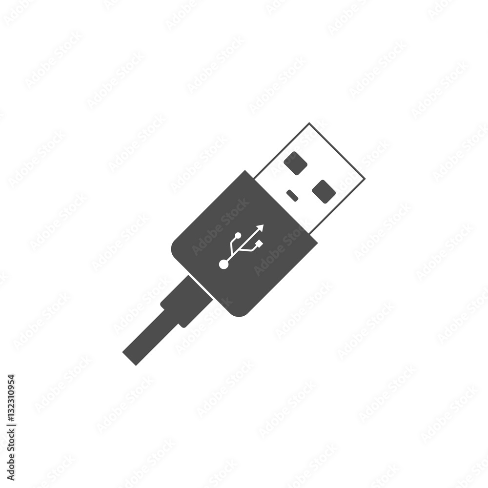 USB cable connector cord icon isolated on white background in flat style USB cable connector cord icon isolated on white background in flat style