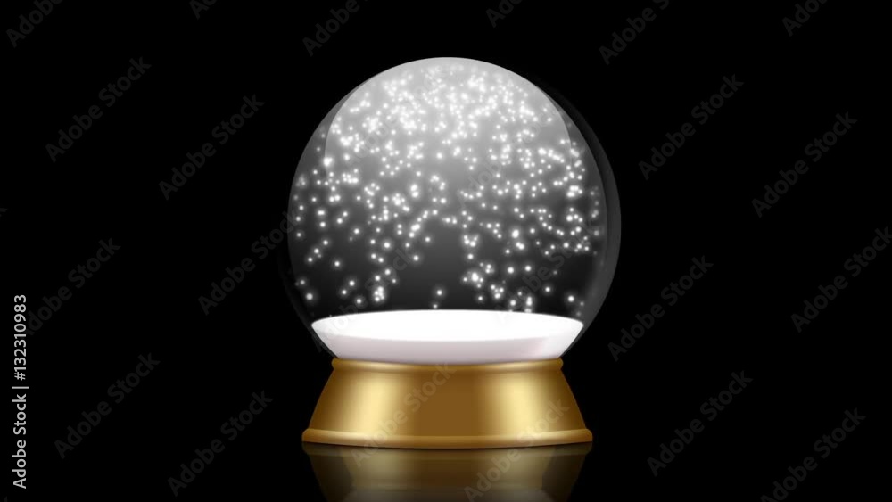 snowglobe animation with falling snow on a black background