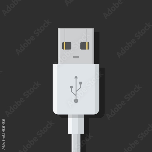 USB cable connector cord on dark background in flat style