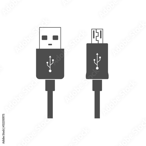 Micro USB cables icon isolated on white background. Connectors and sockets for PC and mobile devices. Computer peripherals connector or smartphone recharge supply