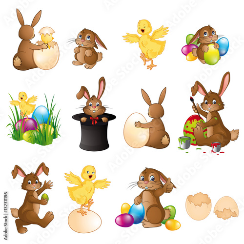 Easter bunnies eggs and chicks collection