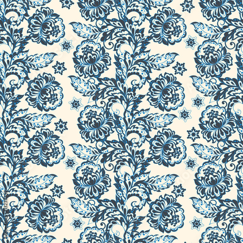 Floral ethnic seamless Pattern. Ornamental motifs of the Indian fabric patterns.