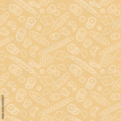bakery products hand drawn seamless pattern. vector illustration © antalogiya