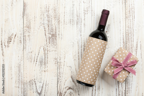 Red wine bottle and gift box