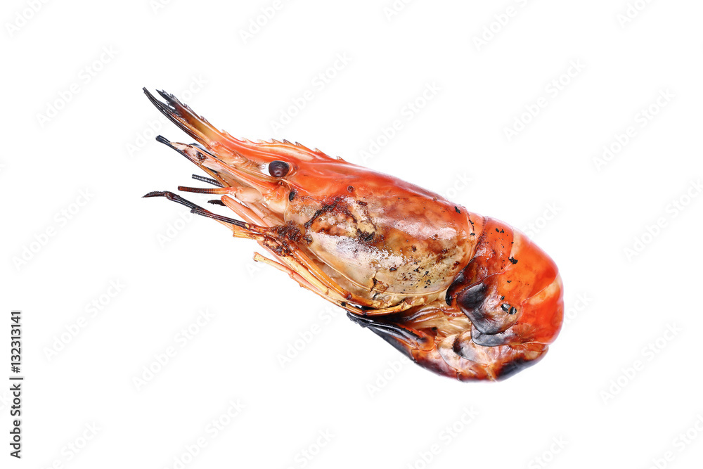 one grilled giant freshwater prawn isolated on white one grilled giant freshwater prawn isolated on white