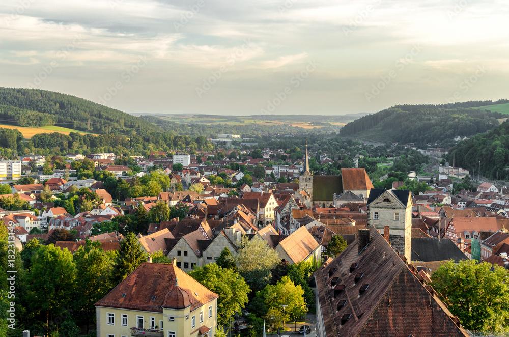 Cityscape of the little town Kronach in franconia bavaria germany.