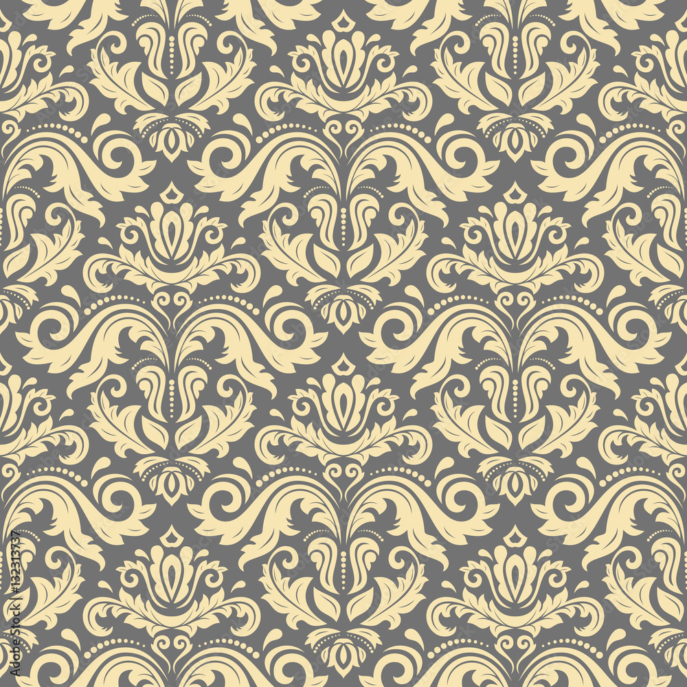 Seamless oriental pattern in the style of baroque. Traditional classic ornament. Gray and golden pattern Seamless oriental pattern in the style of baroque. Traditional classic ornament. Gray and golden pattern