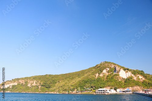 mountain under blue sky background