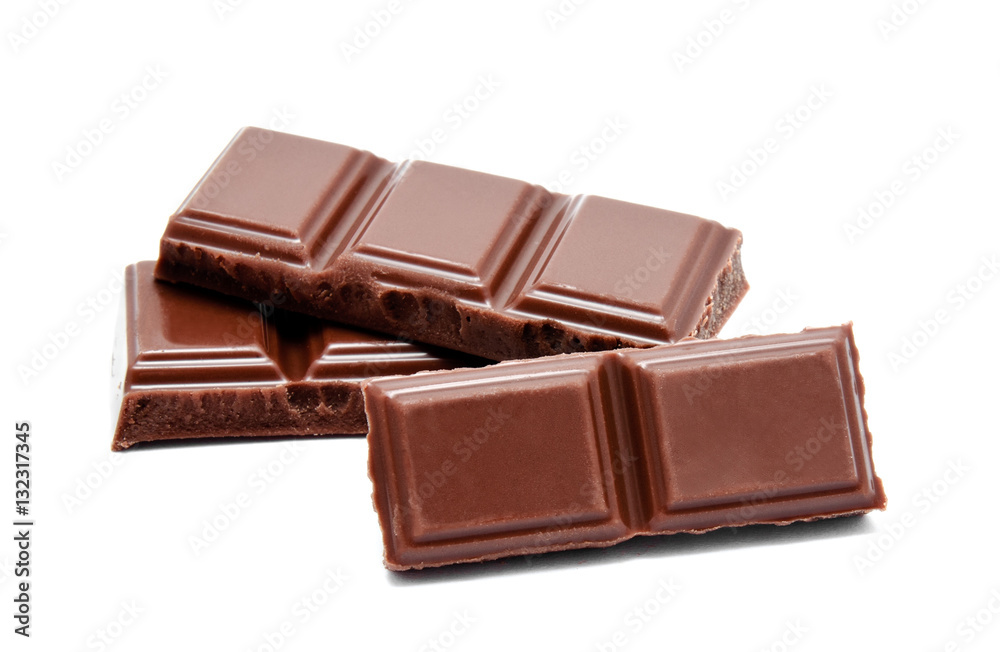 Dark milk chocolate bars stack isolated on a white