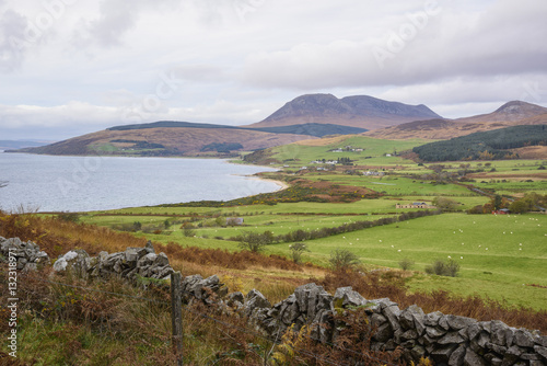 Tormore and Machrie Bay, looking towards Beinn Bharrain, Isle of Arran, North Ayrshire, Scotland photo