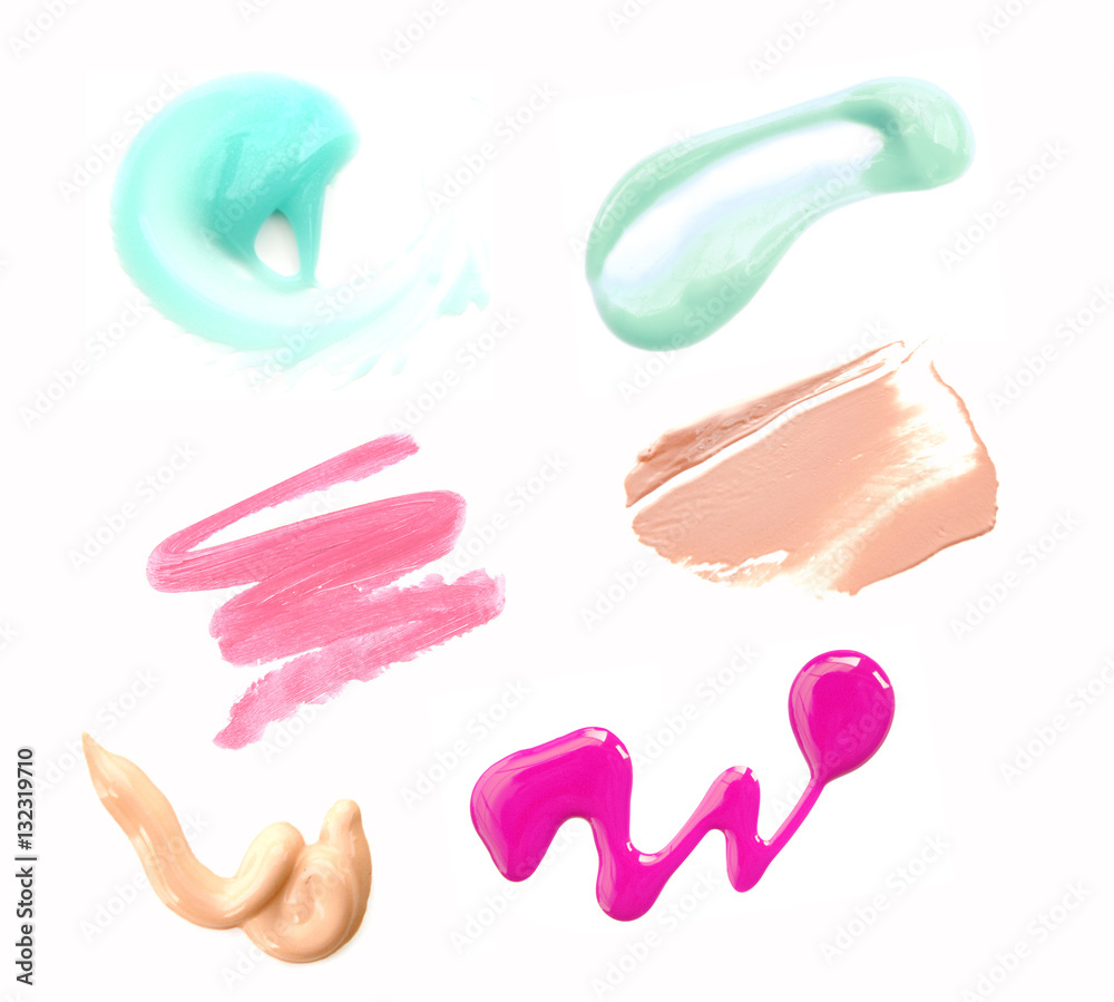 Set of foundation skin cream swatches isolated on white background Set of foundation skin cream swatches isolated on white background