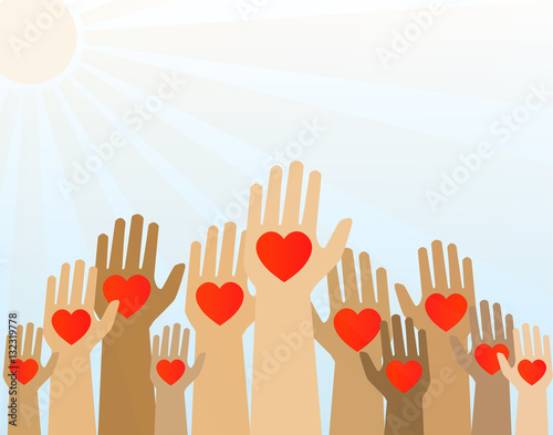 Hands with hearts up